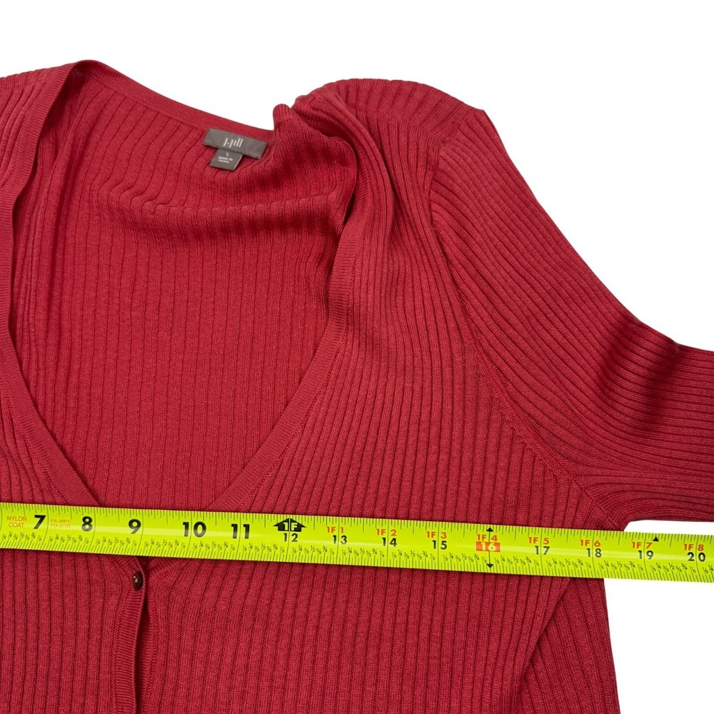 J. Jill Cardigan Sweater Womens L Pink Silk Cotton Ribbed Bell Sleeve V-Neck - Picture 10 of 13